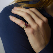 Vintage AGL 2 carat garnet diamond 14k yellow gold cocktail ring