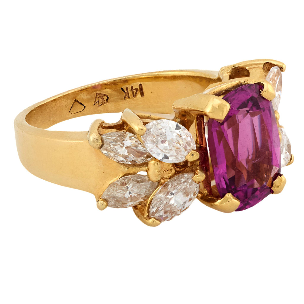 Vintage AGL 2 carat garnet diamond 14k yellow gold cocktail ring