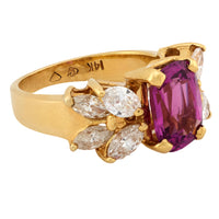 Vintage AGL 2 carat garnet diamond 14k yellow gold cocktail ring