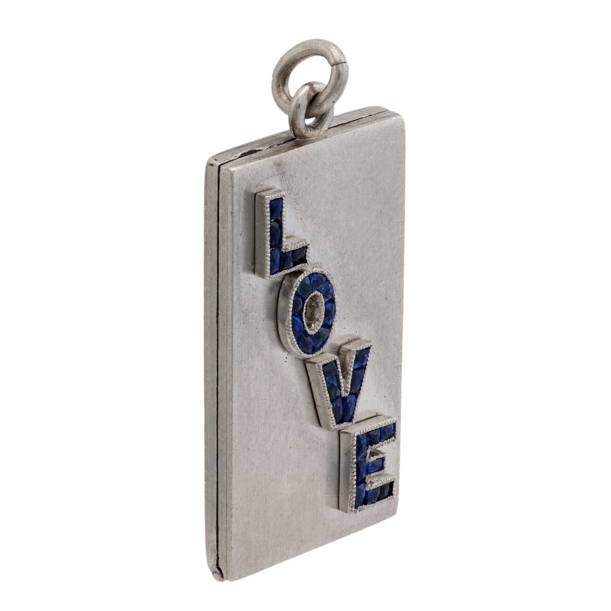 Mid Century sapphire platinum "Love" locket
