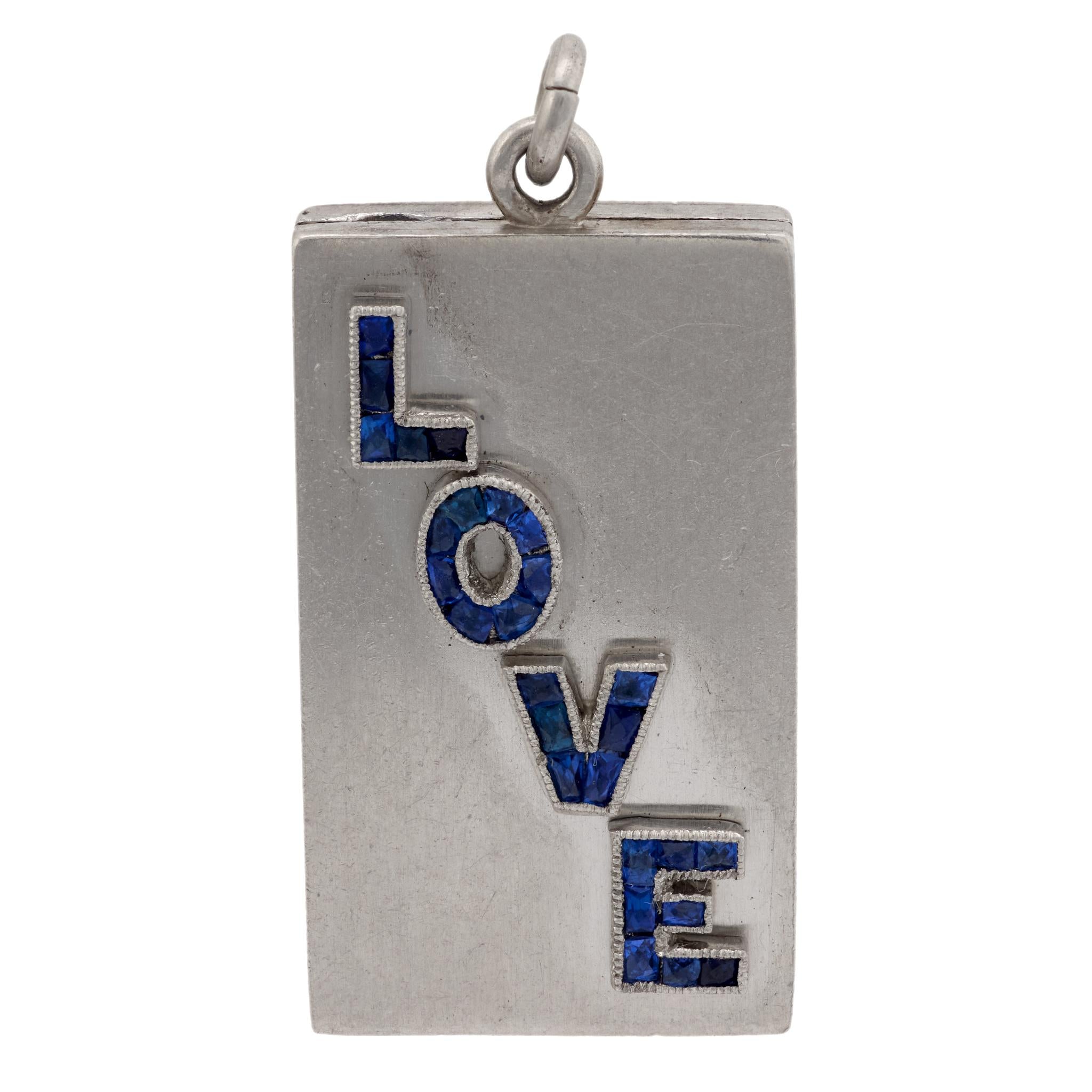 Mid Century sapphire platinum "Love" locket