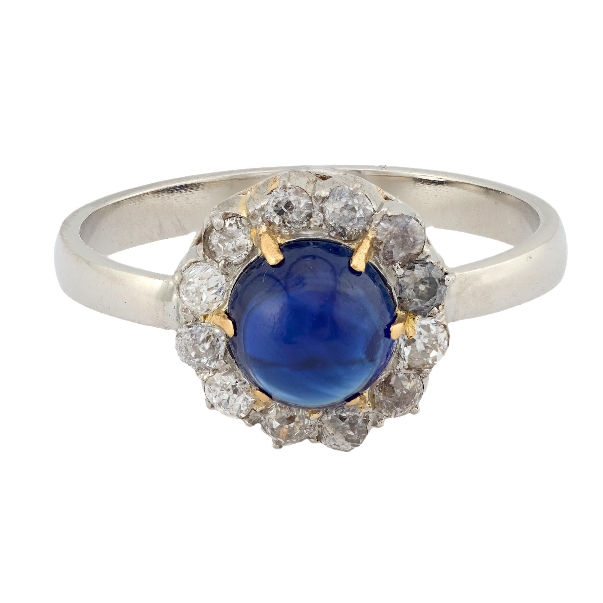 Edwardian 1.30 carat sapphire diamond platinum cluster ring