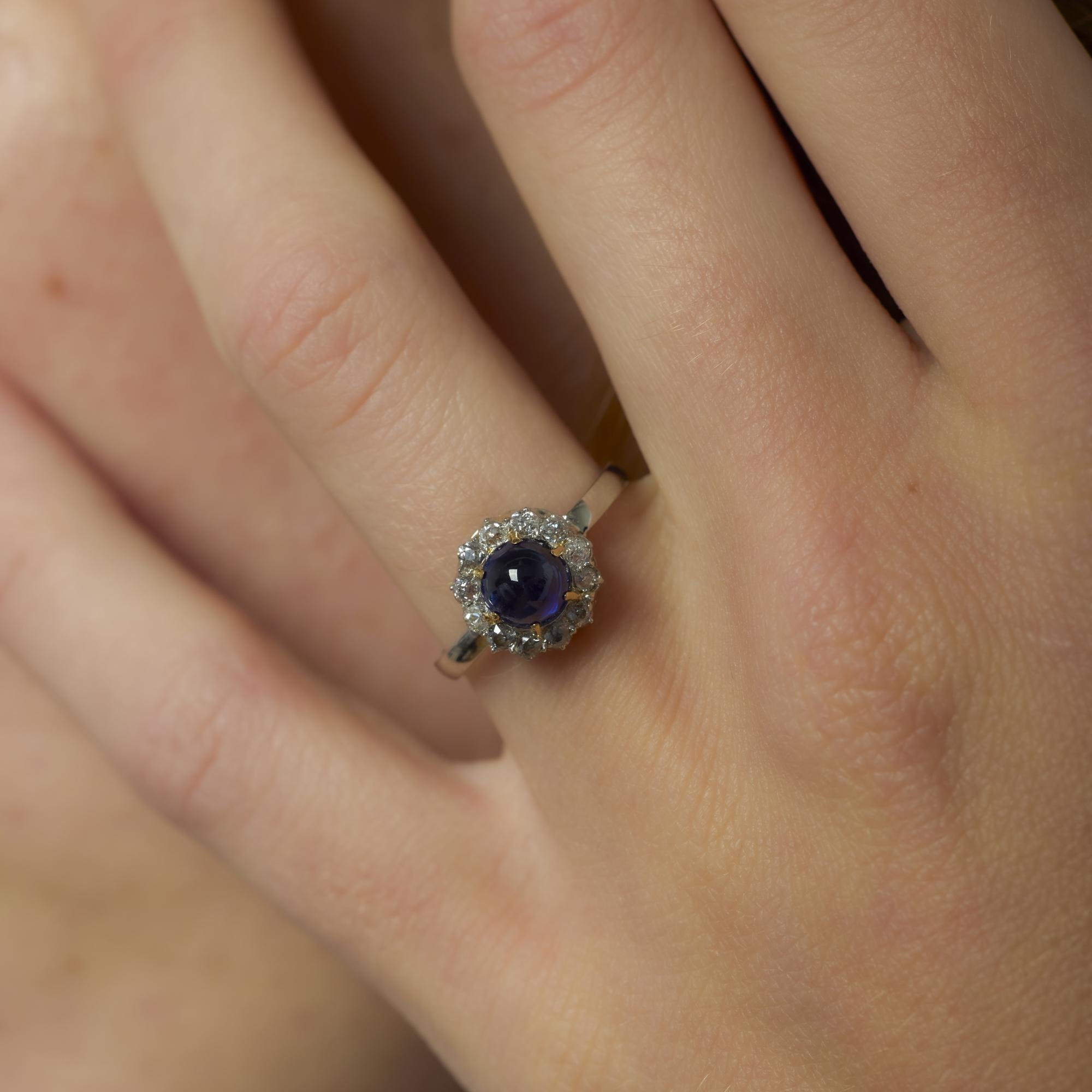 Edwardian 1.30 carat sapphire diamond platinum cluster ring