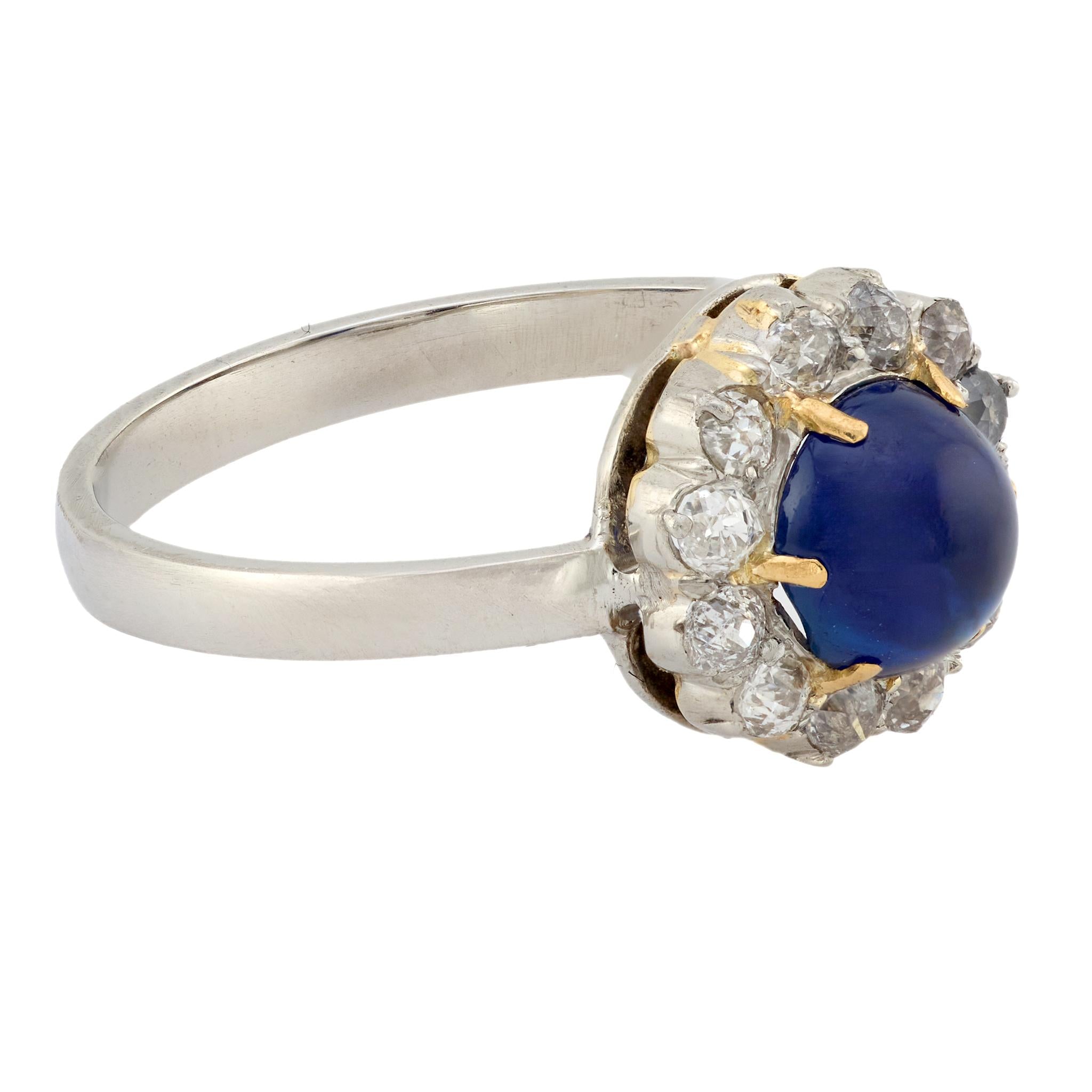 Edwardian 1.30 carat sapphire diamond platinum cluster ring