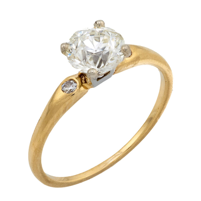 GIA 1.37 carat old European cut diamond 14k yellow gold engagement ring