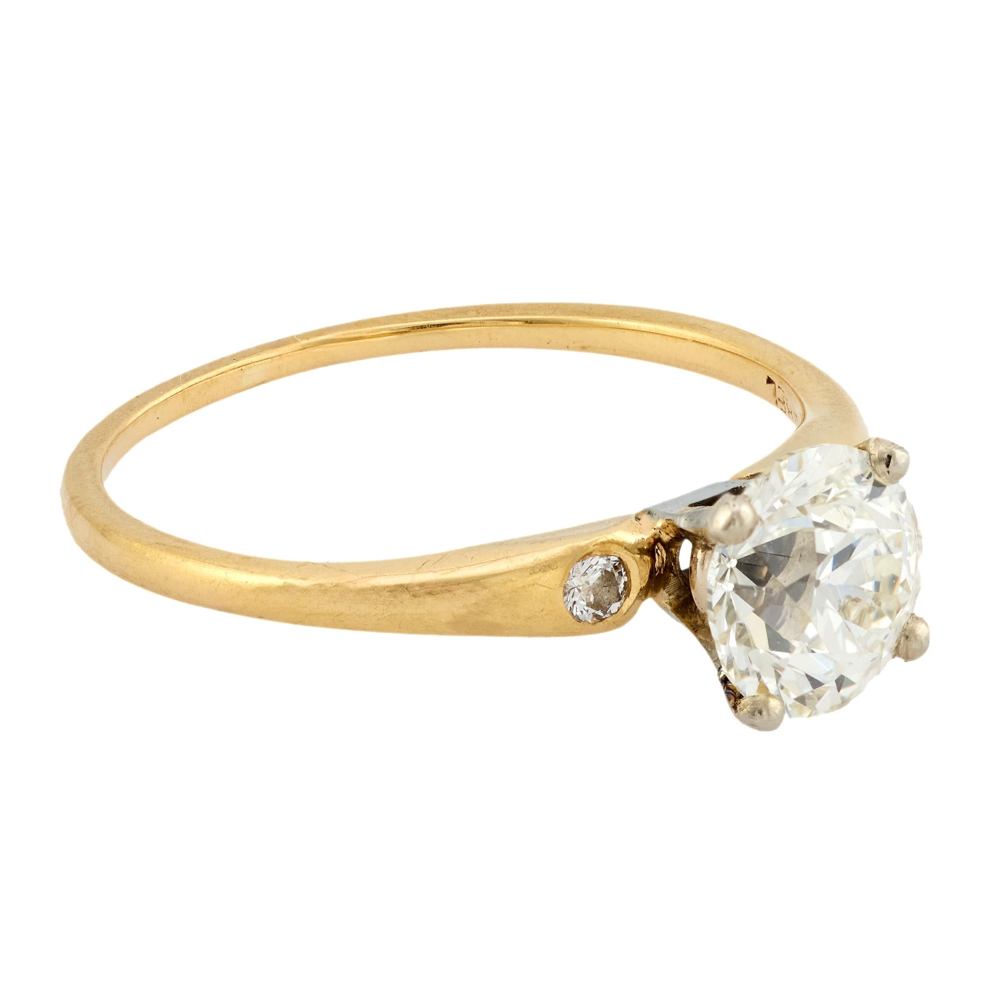 GIA 1.37 carat old European cut diamond 14k yellow gold engagement ring