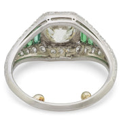 Art Deco GIA 1.31 carat diamond emerald platinum engagement ring