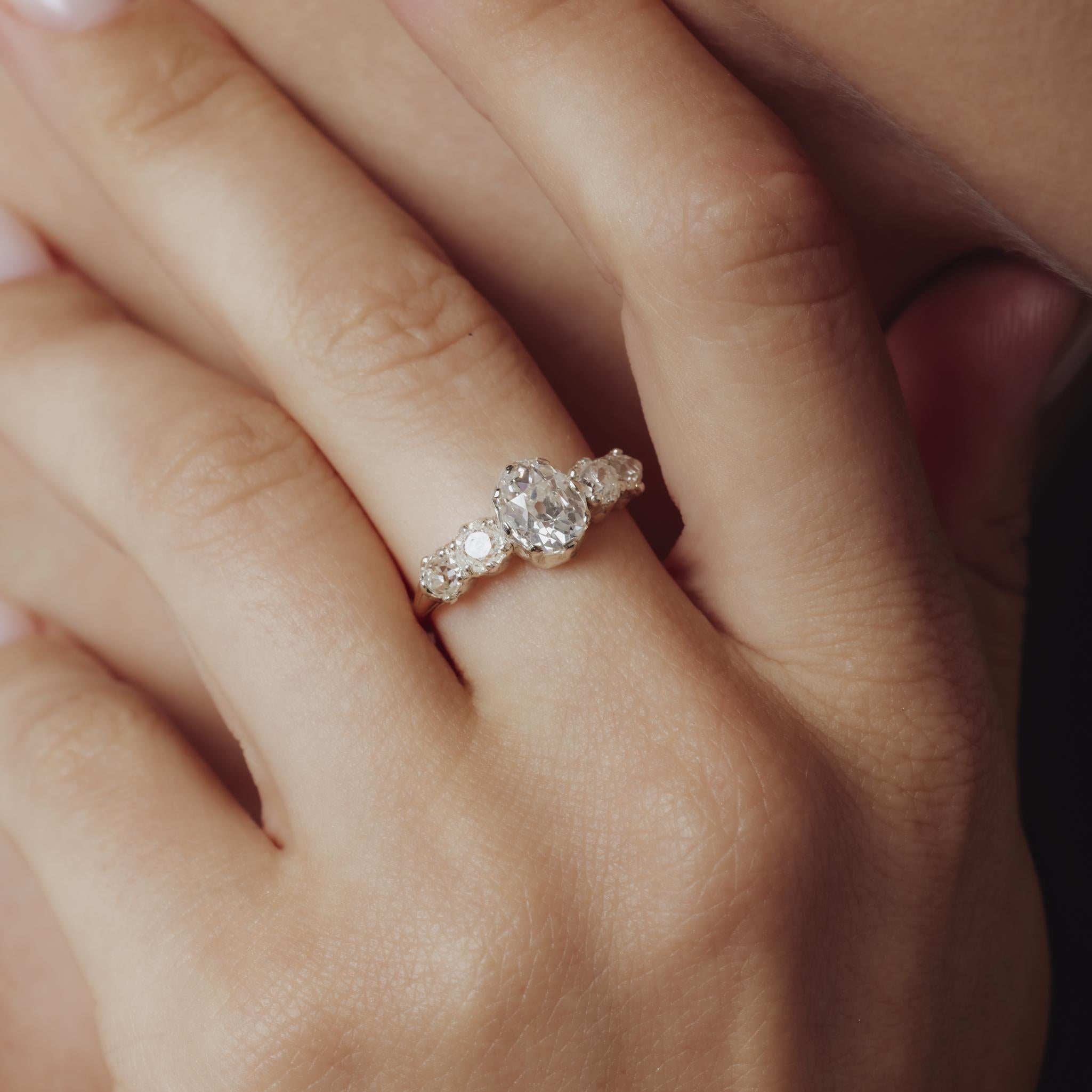 Victorian 1.21 carat diamond 18k rose gold and silver 5 stone engagement ring