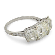 Art Deco GIA 5.29 carat asscher cut diamond platinum 3 stone engagement ring