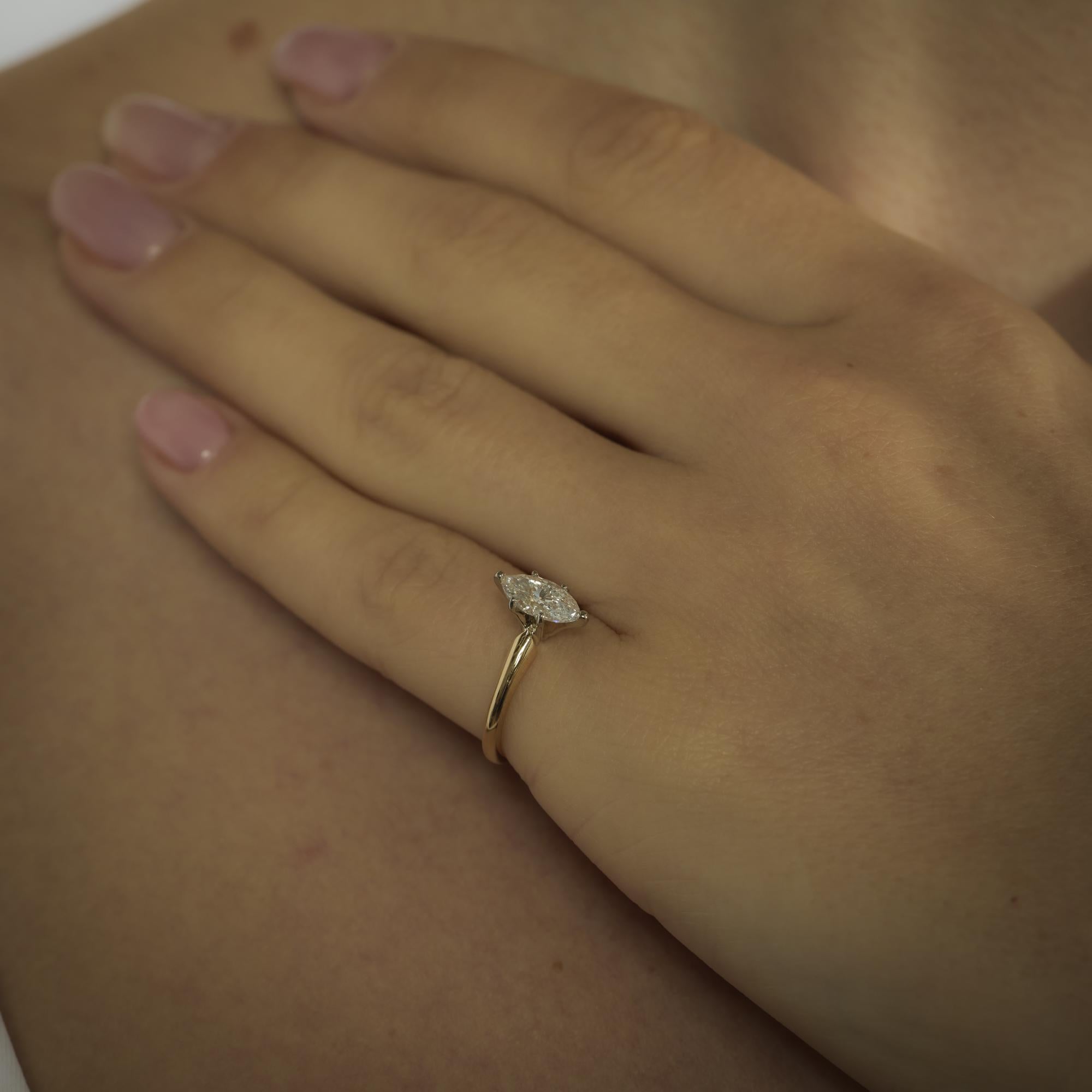 Vintage GIA .76 carat marquise cut diamond 14k yellow gold engagement ring