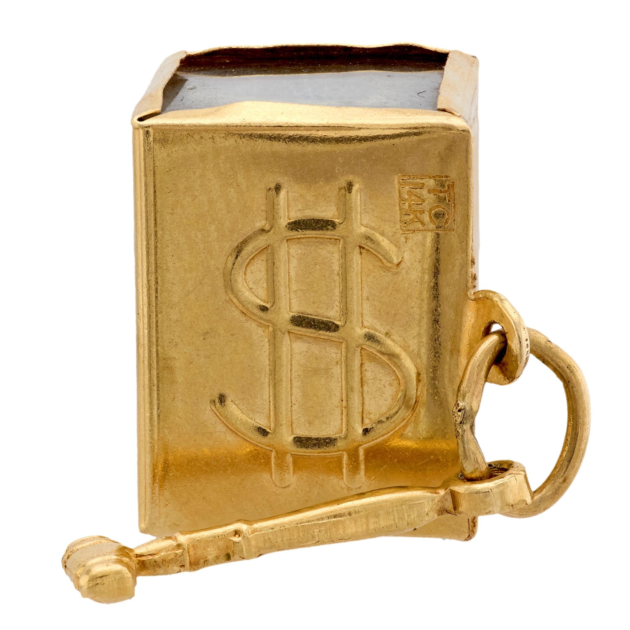 Mid Century 14k yellow gold Mad Money charm pendant