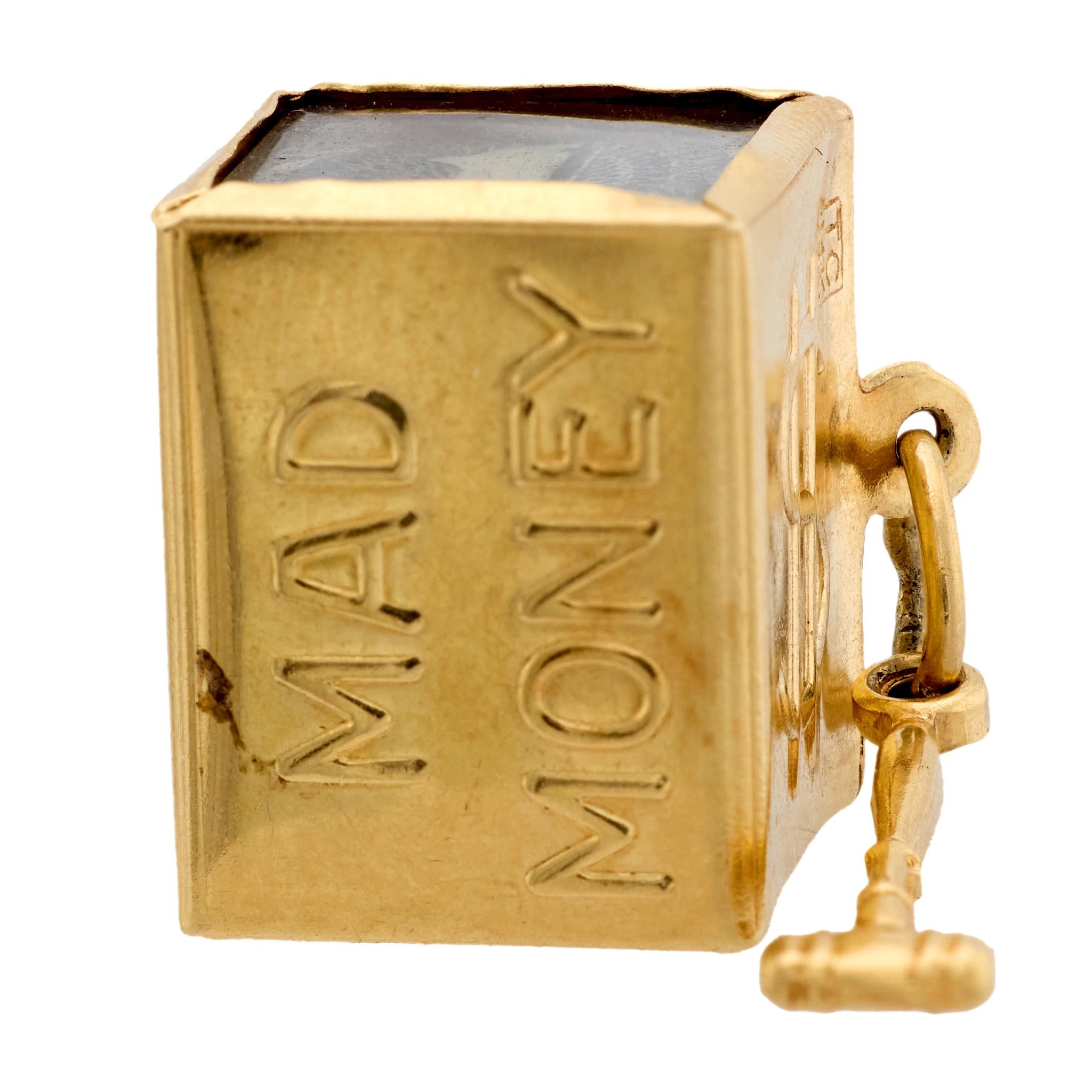 Mid Century 14k yellow gold Mad Money charm pendant