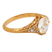Art Deco inspired GIA 1 carat diamond 18k yellow gold filigree engagement ring