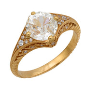 Art Deco inspired GIA 1 carat diamond 18k yellow gold filigree engagement ring