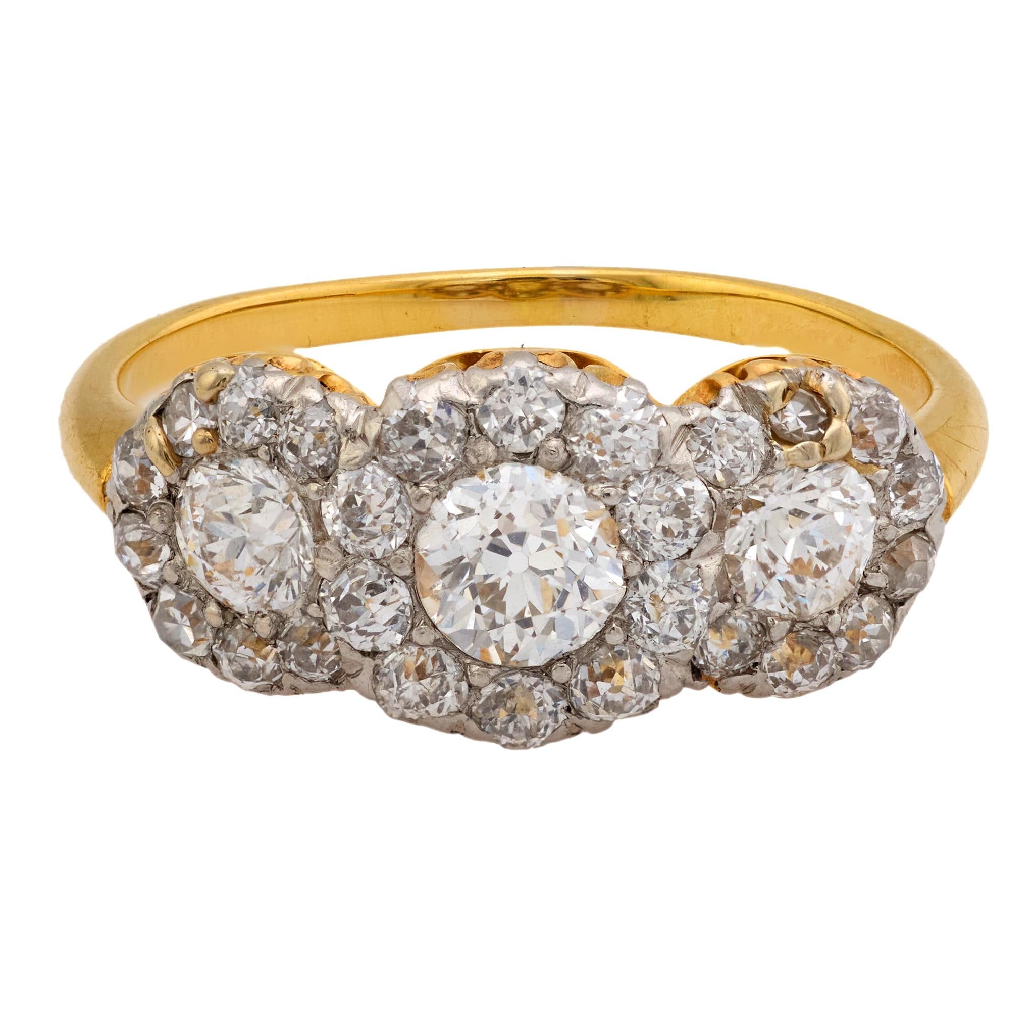 Victorian diamond 18k yellow gold 3 stone ring