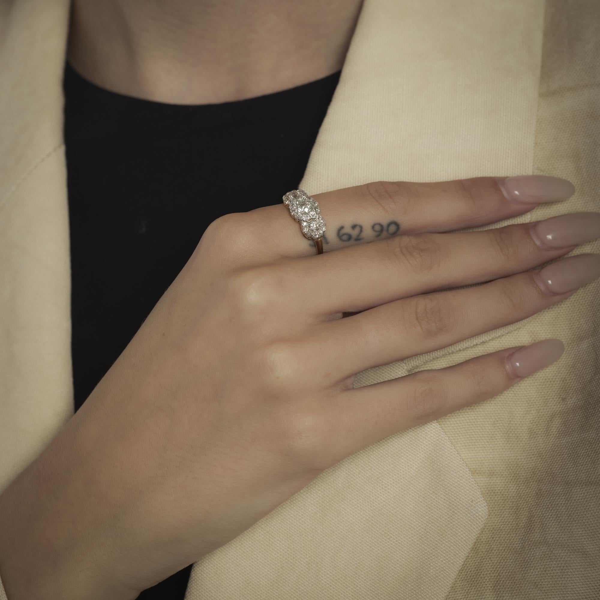 Victorian diamond 18k yellow gold 3 stone ring