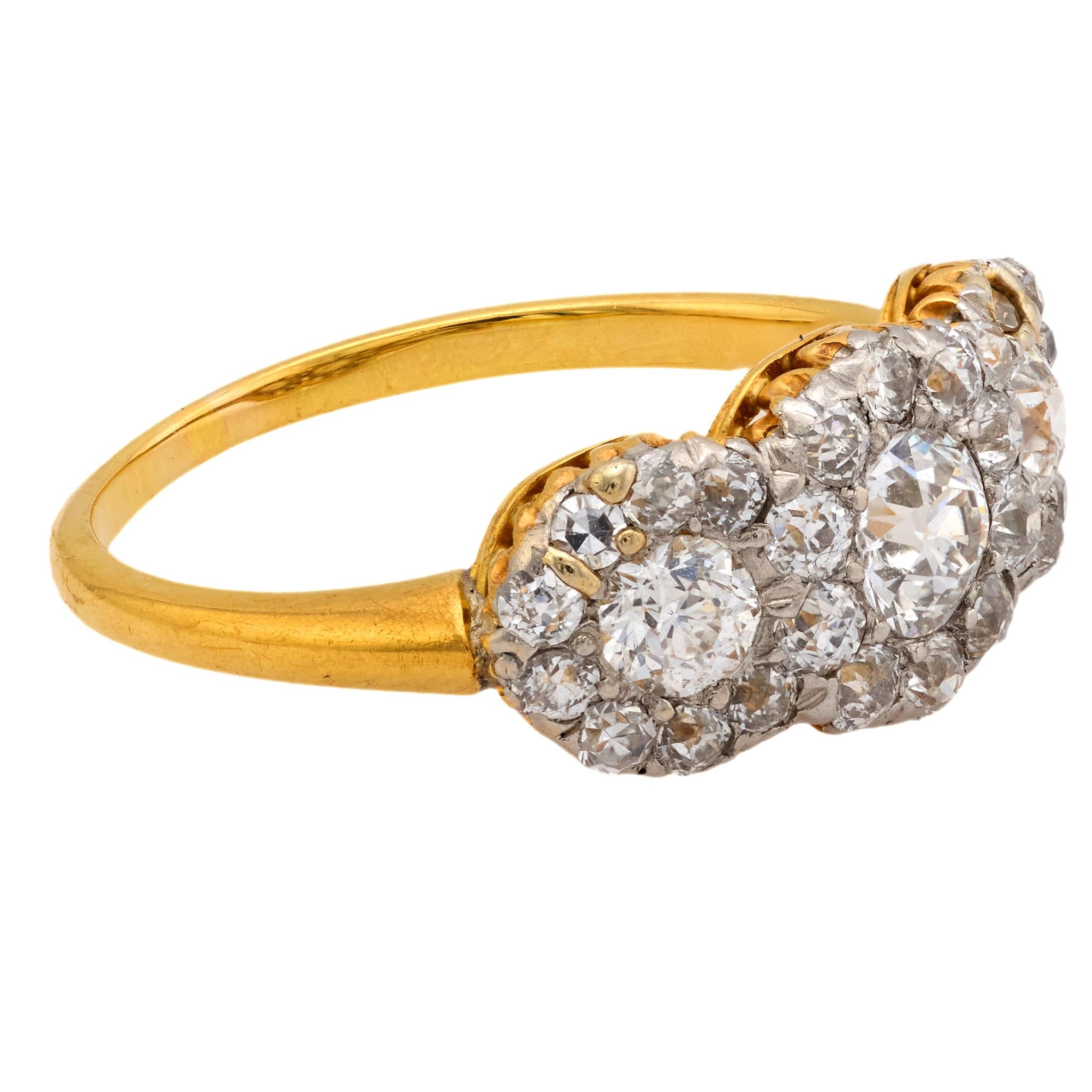 Victorian diamond 18k yellow gold 3 stone ring