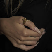 Victorian French diamond 18k yellow gold double headed snake ring