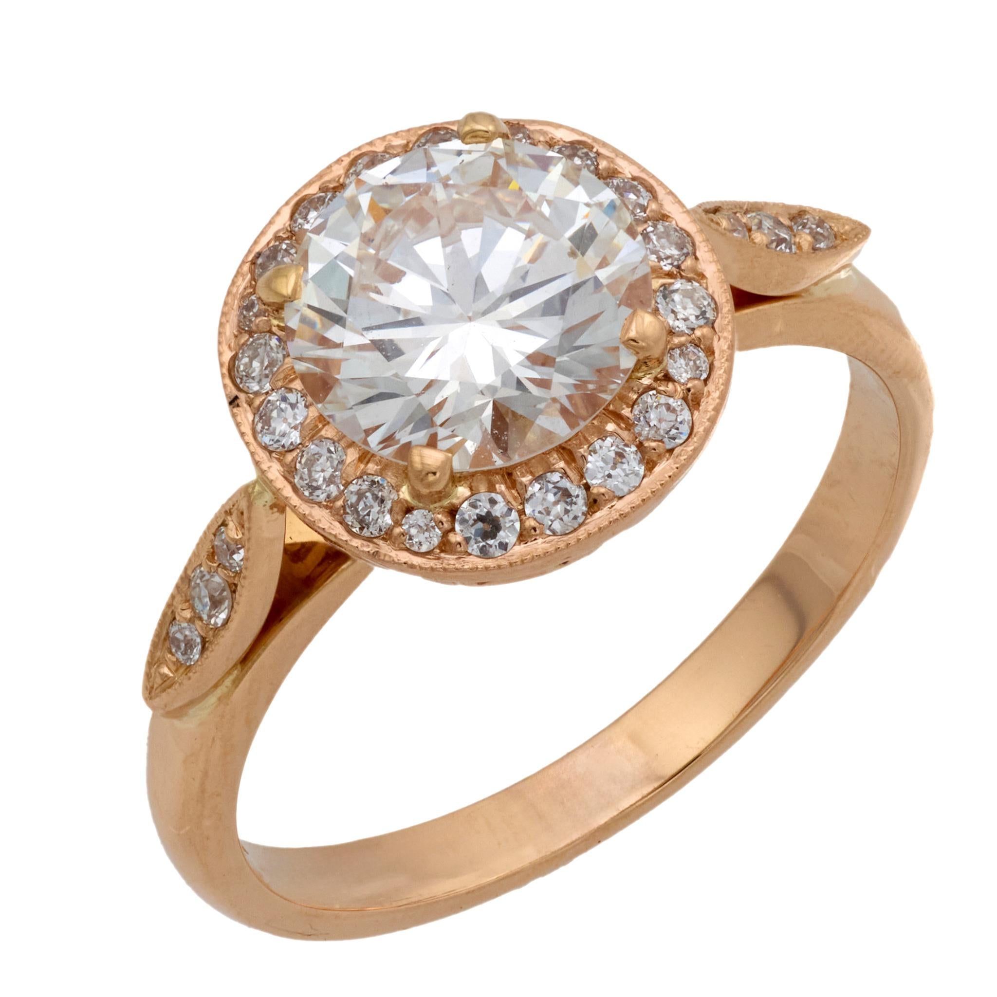 GIA 1.42 carat diamond 18k rose gold halo engagement ring