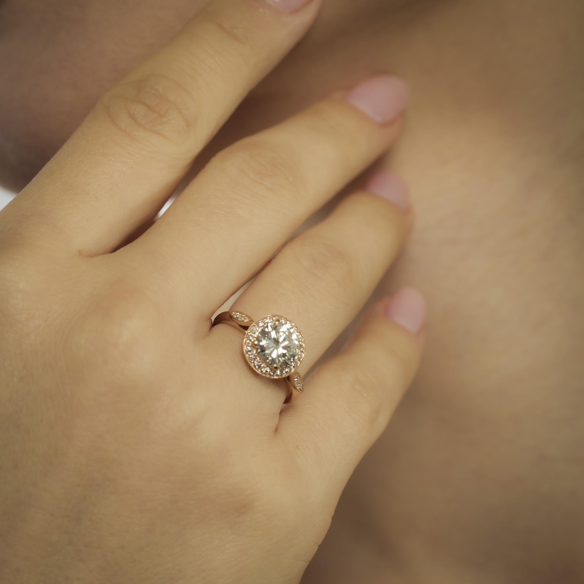 GIA 1.42 carat diamond 18k rose gold halo engagement ring