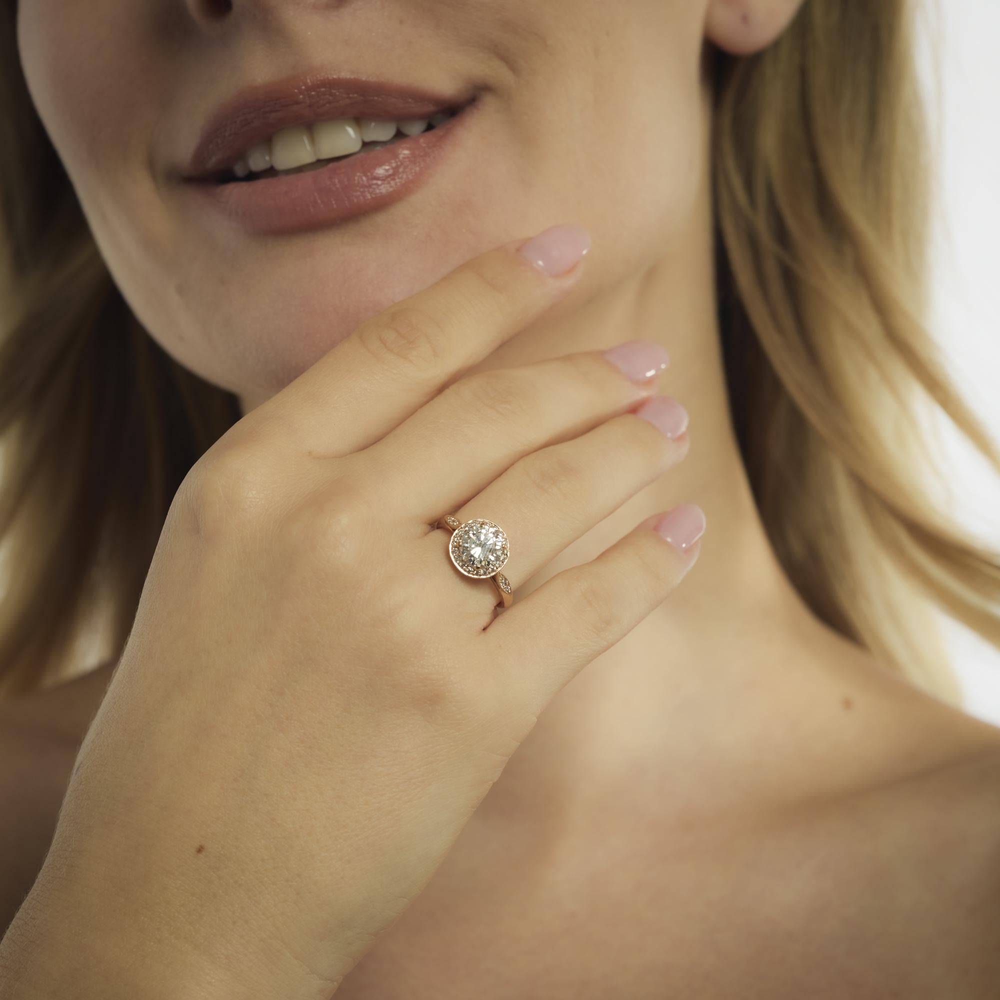 GIA 1.42 carat diamond 18k rose gold halo engagement ring