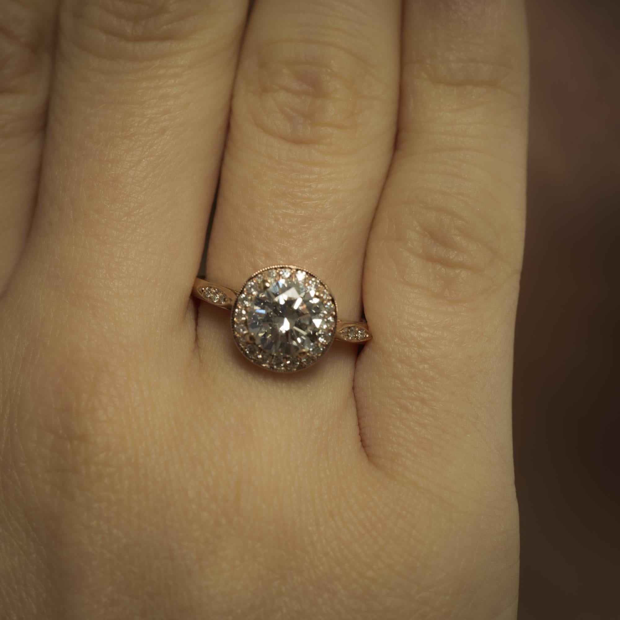 GIA 1.42 carat diamond 18k rose gold halo engagement ring