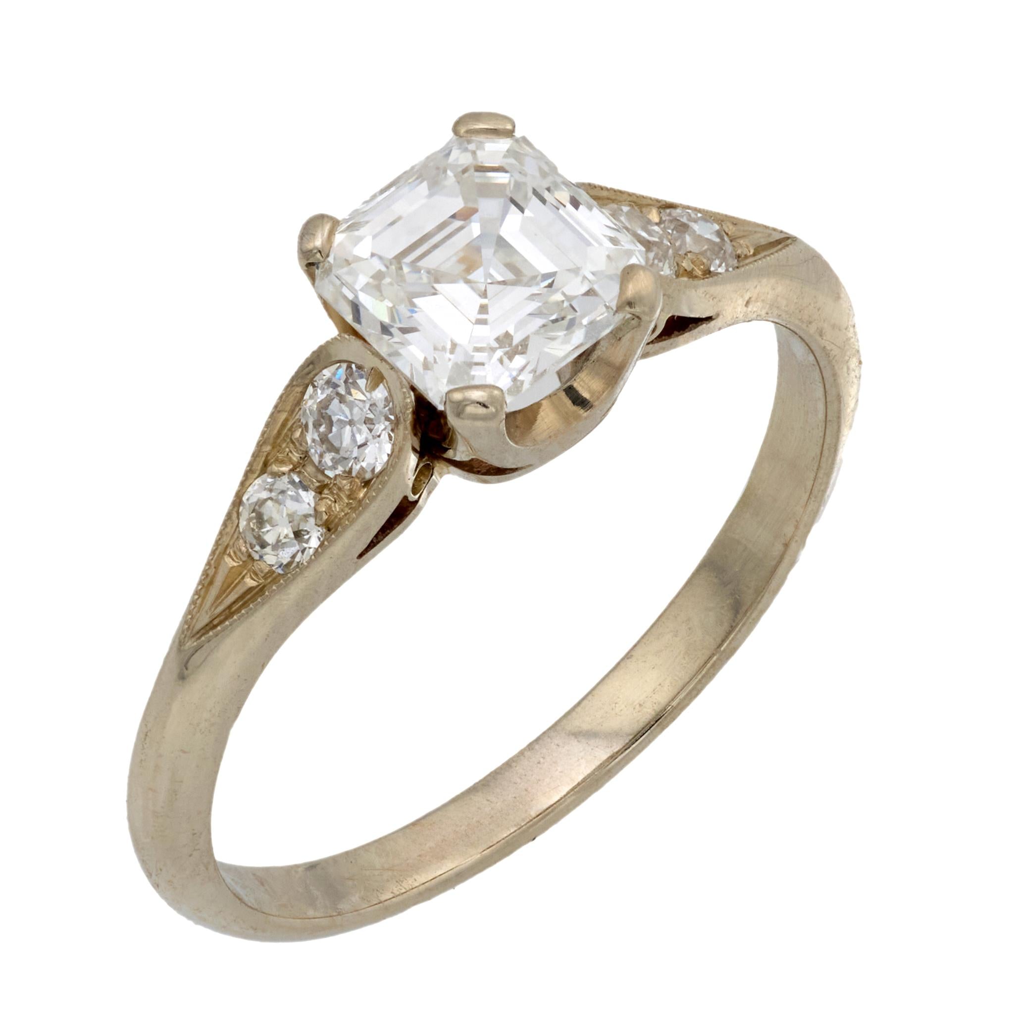 GIA 1.03 carat Asscher cut diamond 18k white gold engagement ring