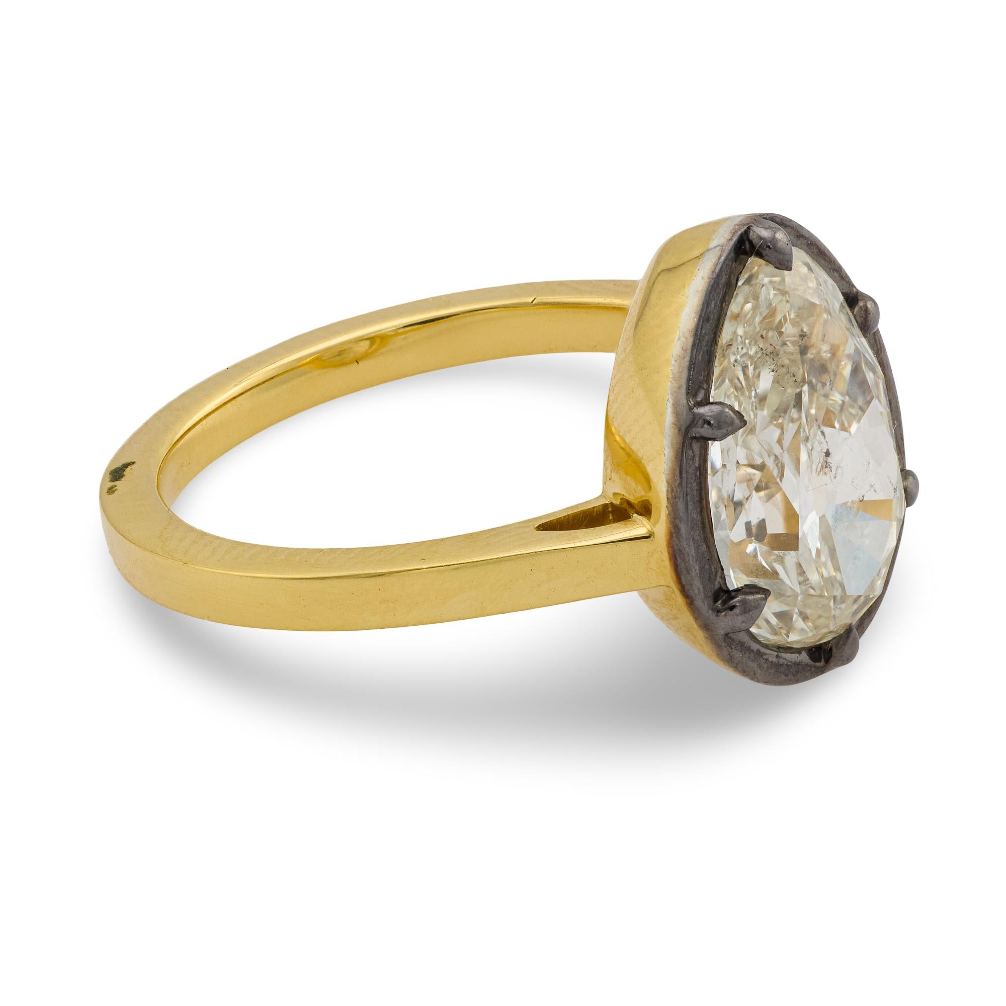 GIA 3.07 carat pear cut diamond 18k yellow gold platinum engagement ring