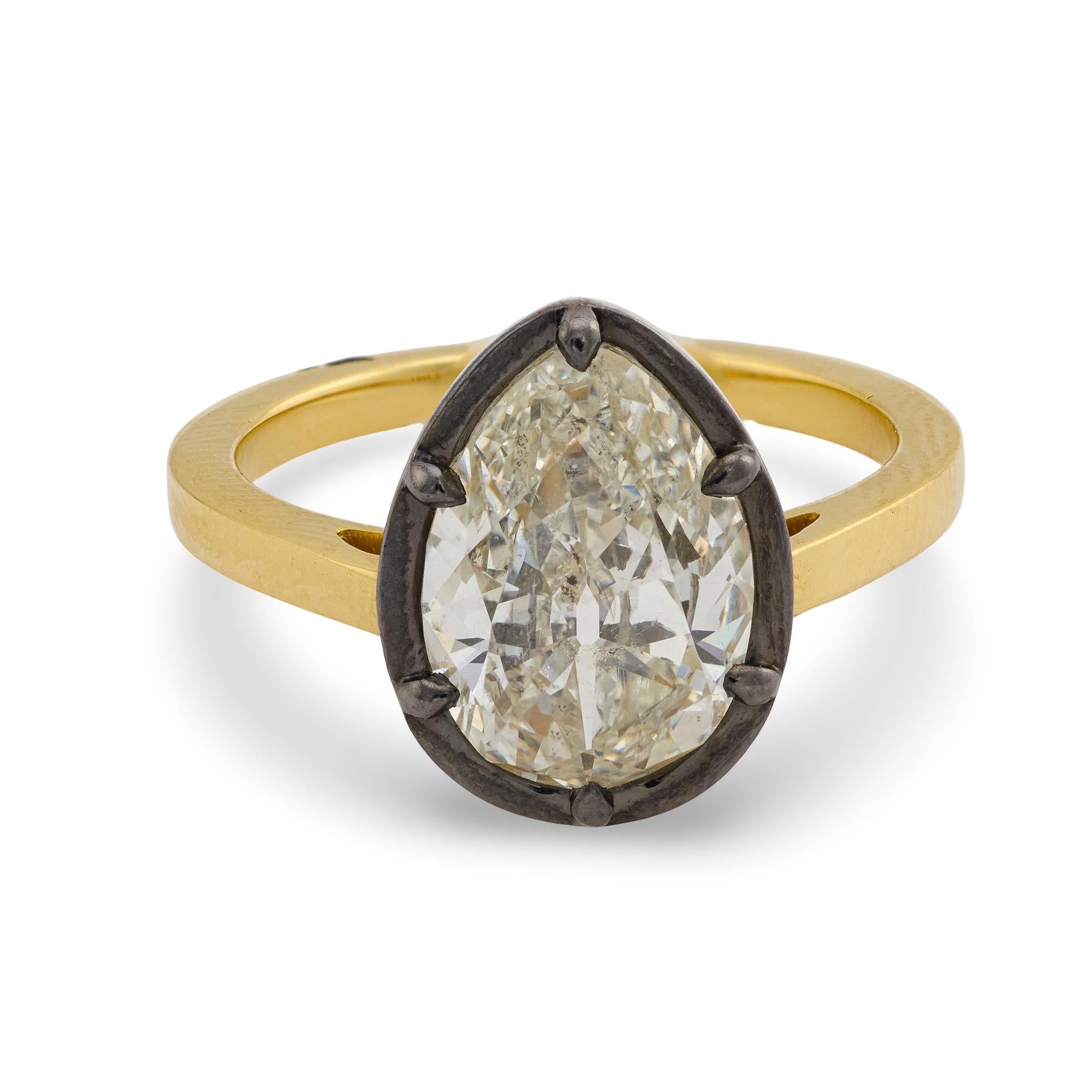 GIA 3.07 carat pear cut diamond 18k yellow gold platinum engagement ring