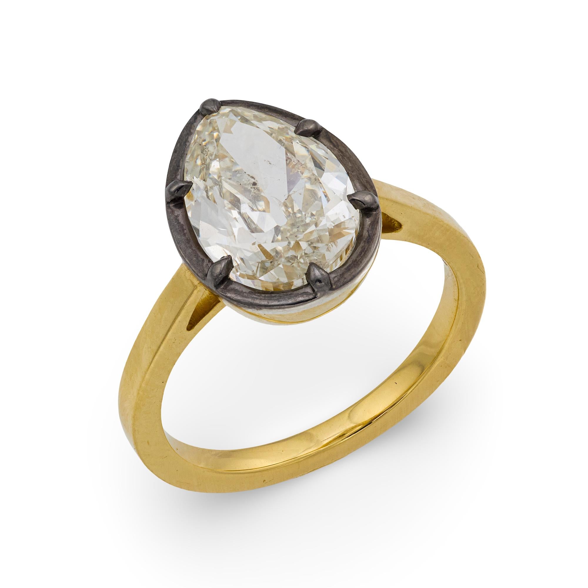 GIA 3.07 carat pear cut diamond 18k yellow gold platinum engagement ring