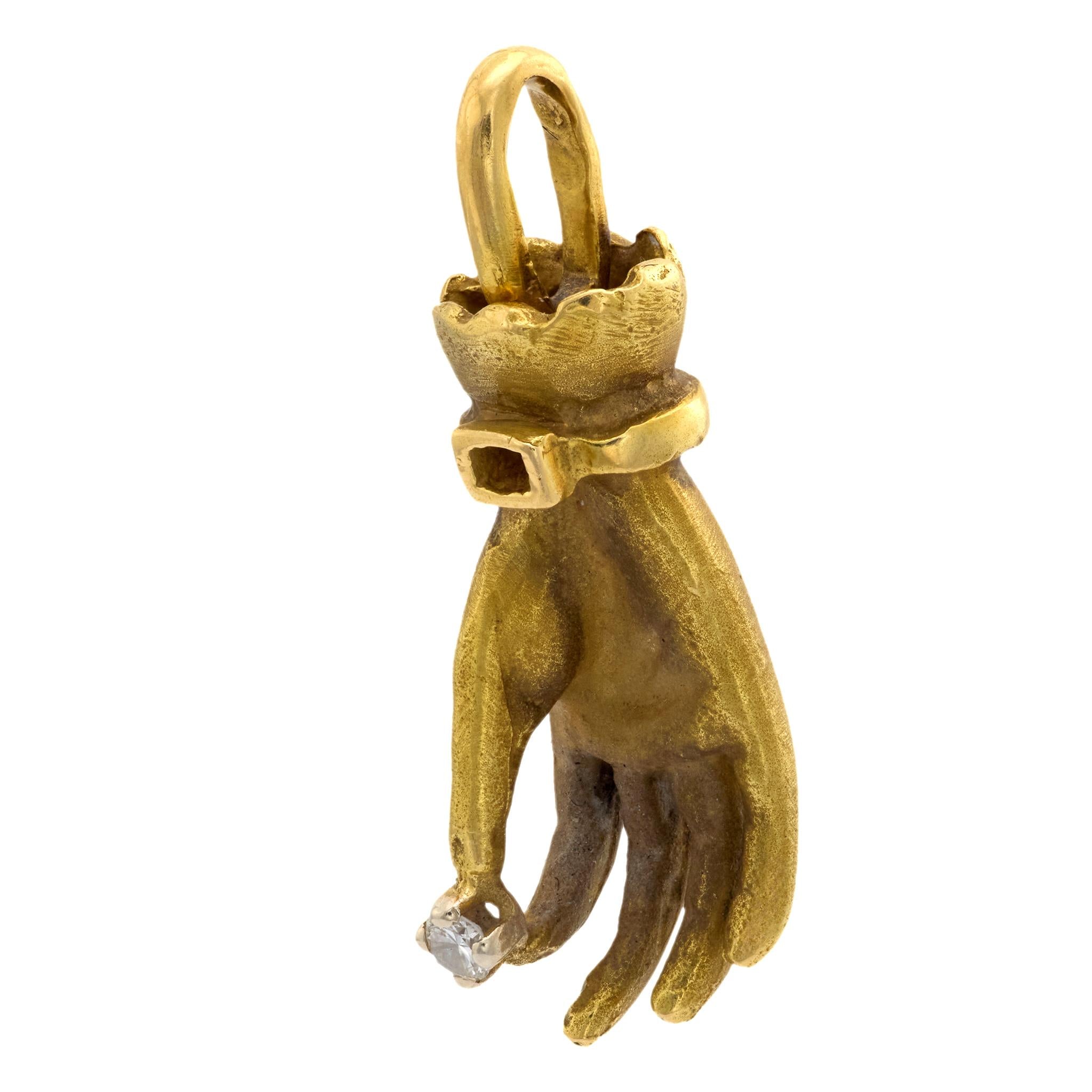 Mid Century diamond 18k yellow gold hand pendant
