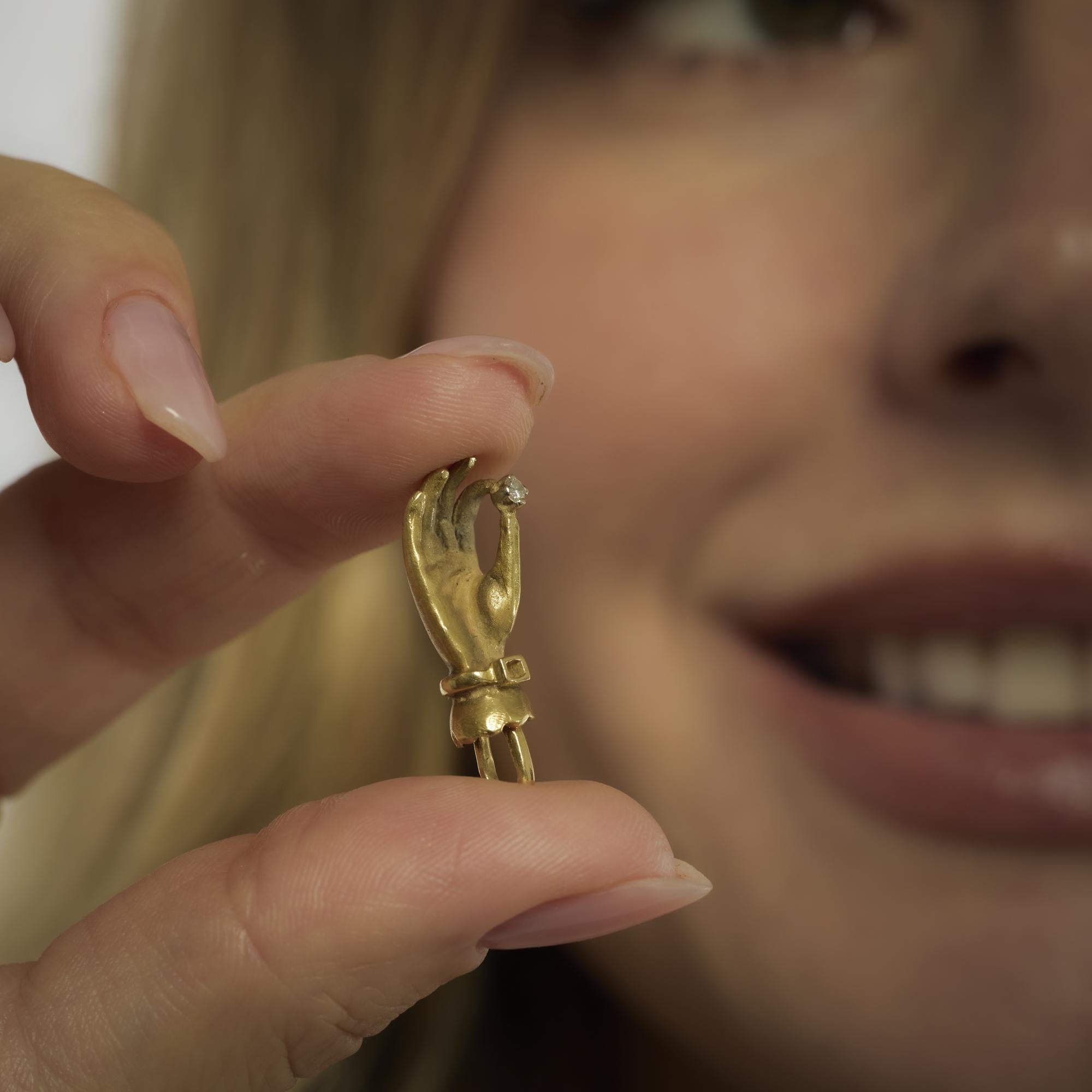 Mid Century diamond 18k yellow gold hand pendant