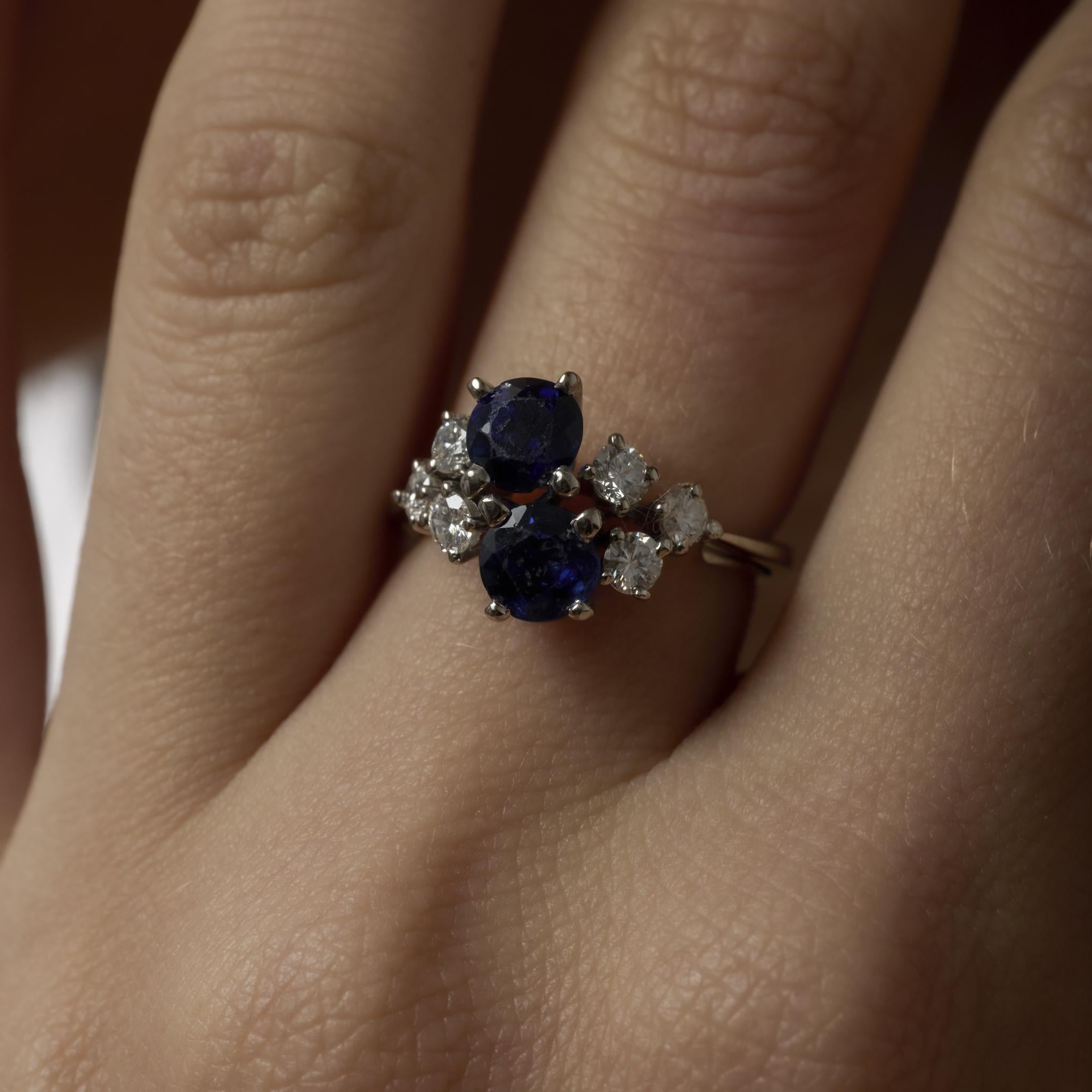 Vintage sapphire diamond 18k white gold ring
