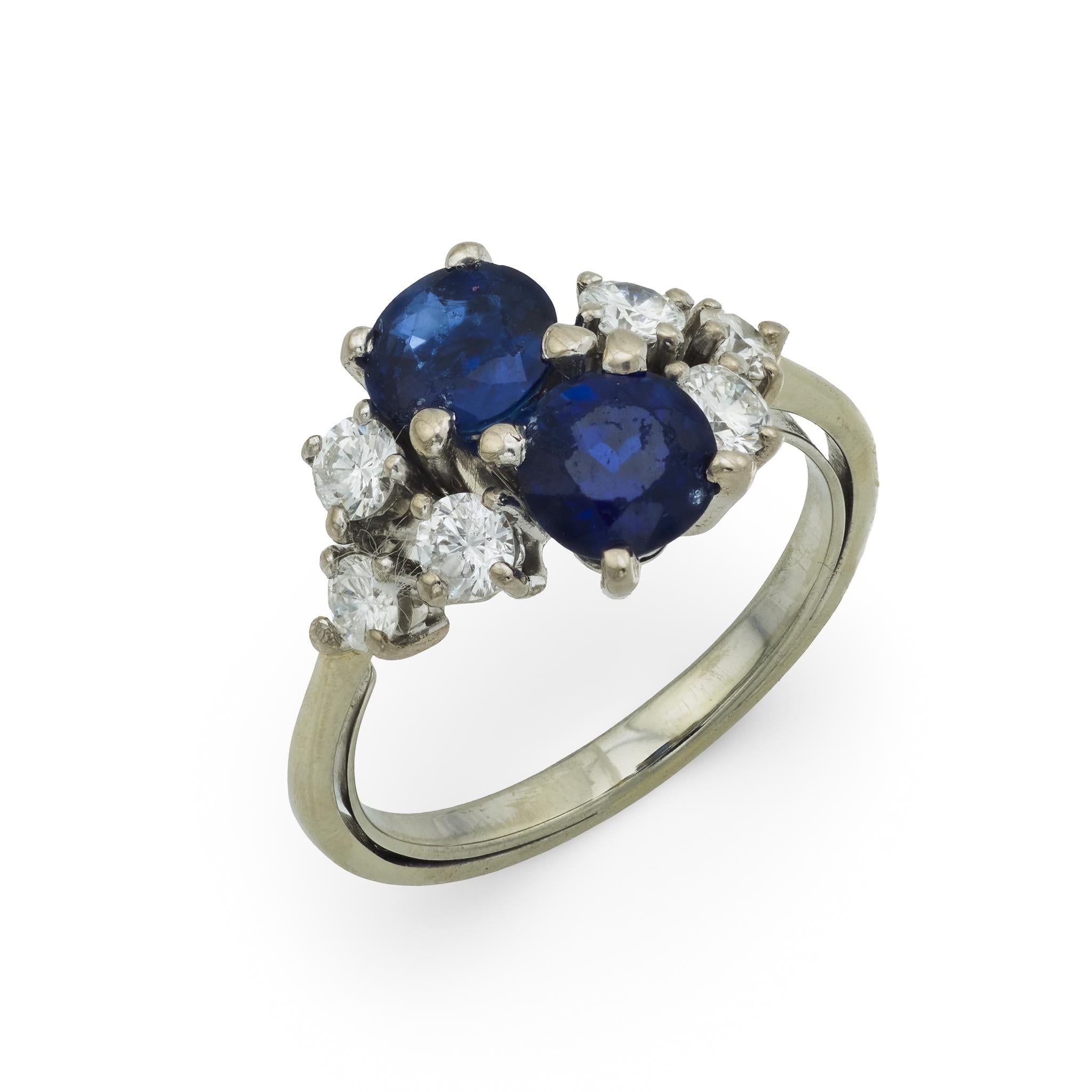 Vintage sapphire diamond 18k white gold ring