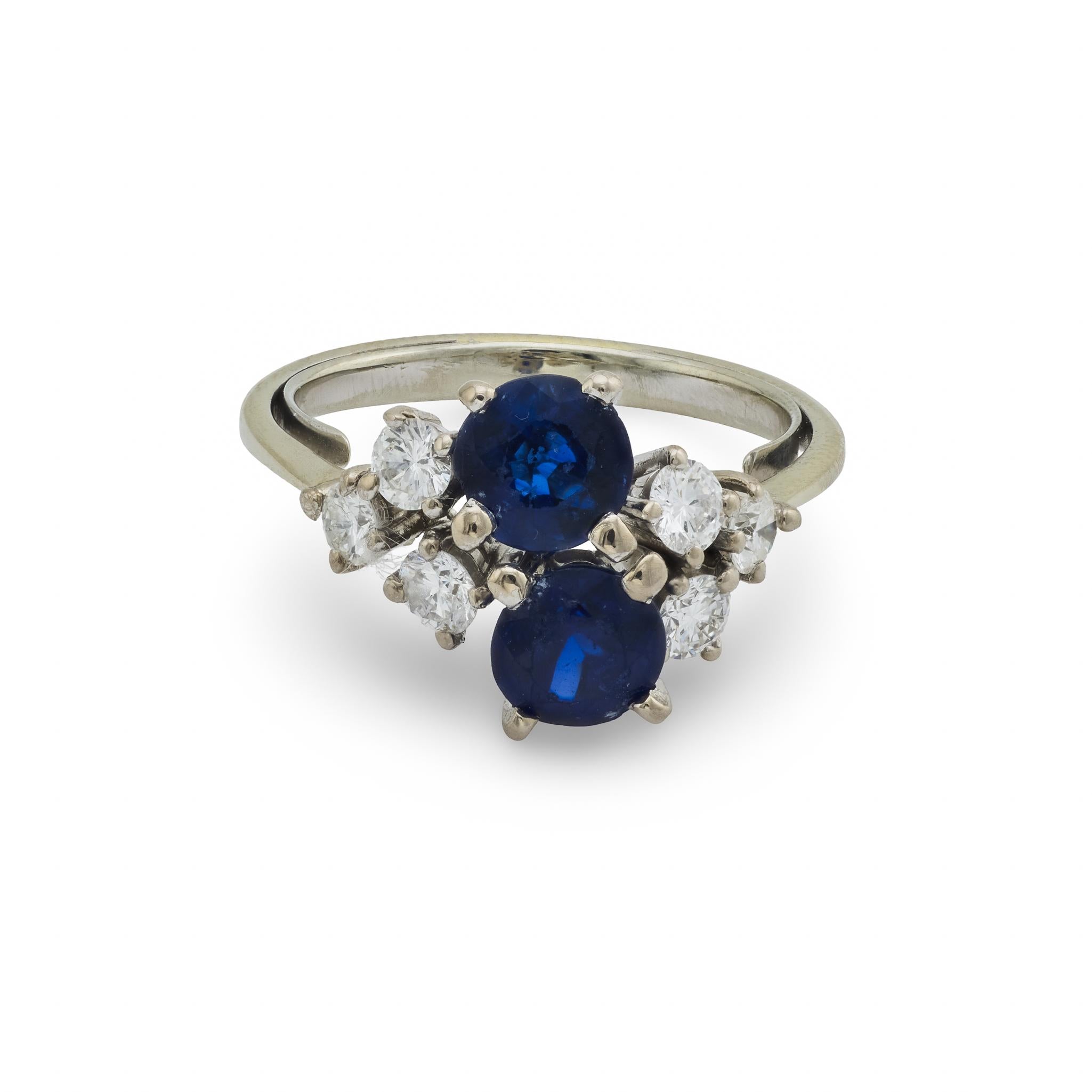 Vintage sapphire diamond 18k white gold ring