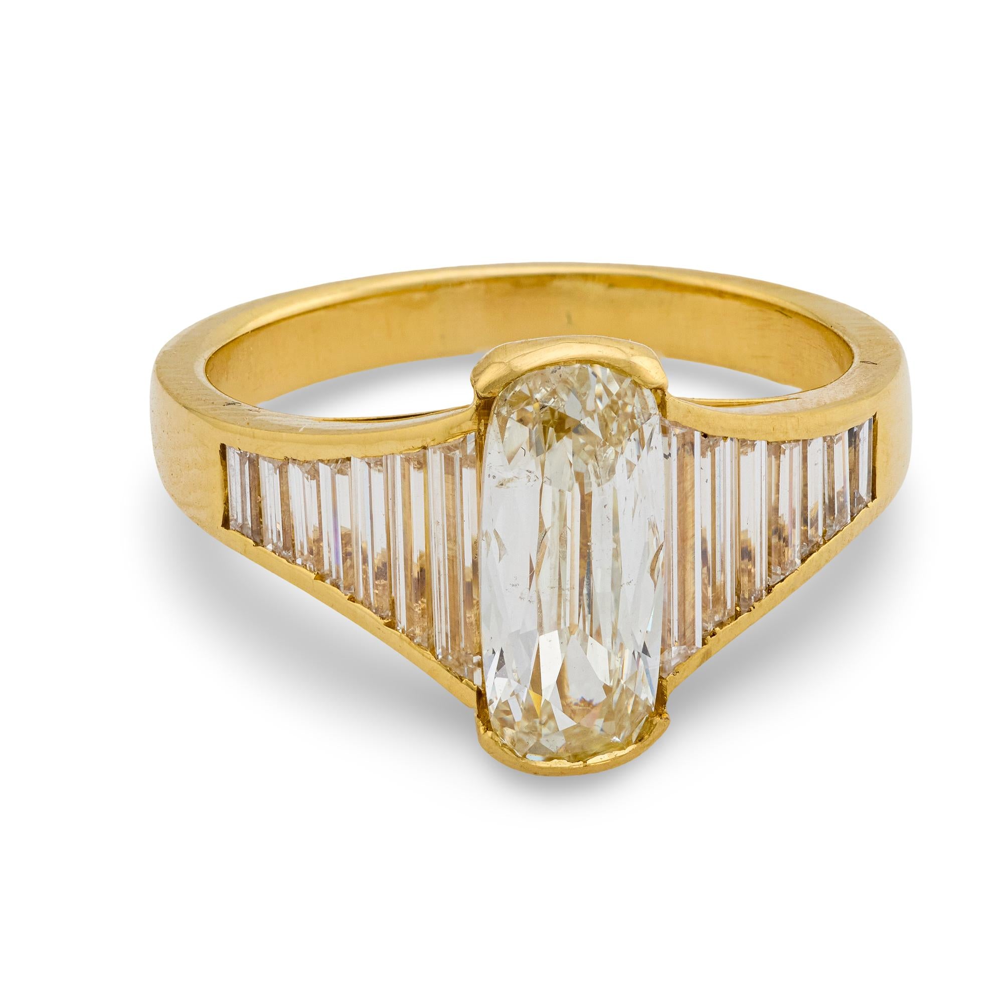GIA 1.51 carat elongated cushion diamond 18k yellow gold engagement ring