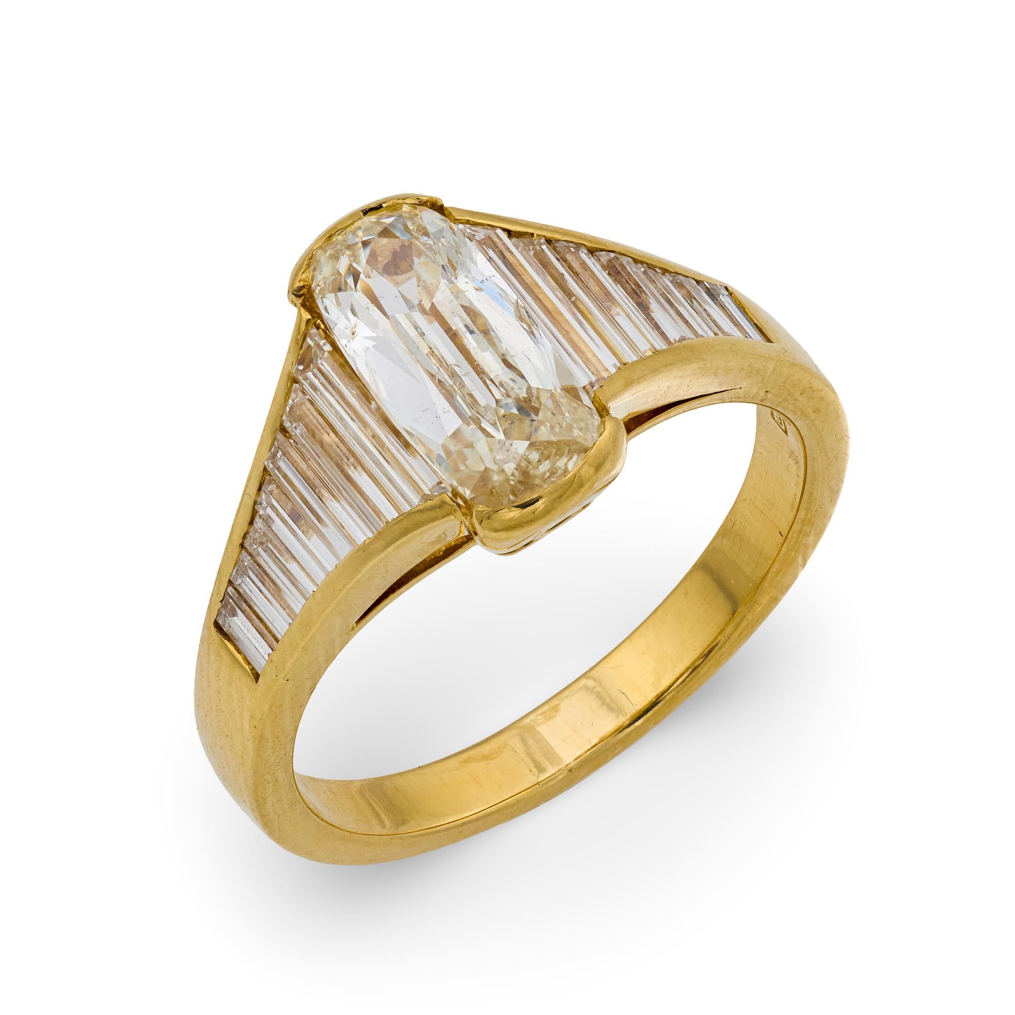 GIA 1.51 carat elongated cushion diamond 18k yellow gold engagement ring