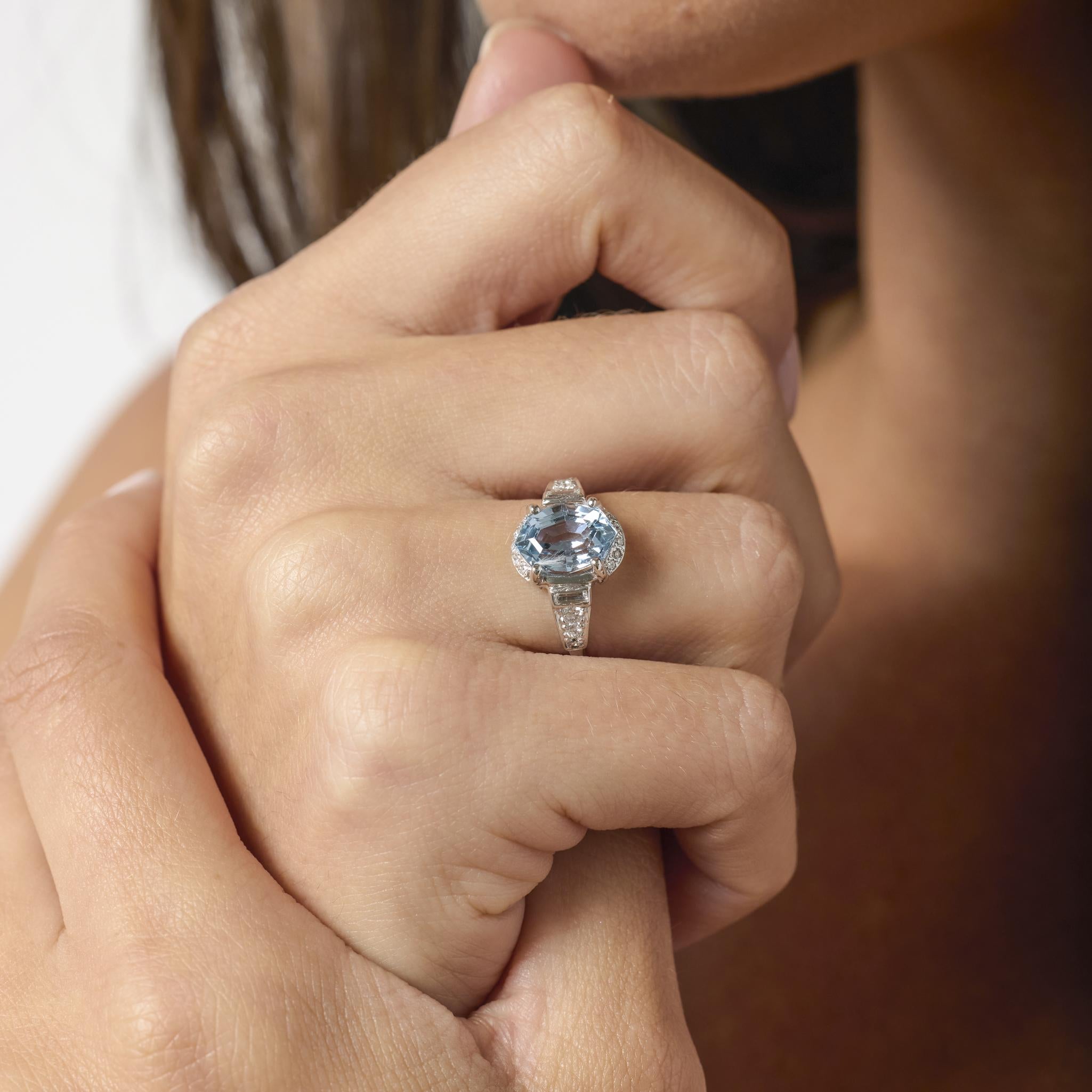 Art Deco GIA 3.69 carat sapphire diamond 14k white gold ring