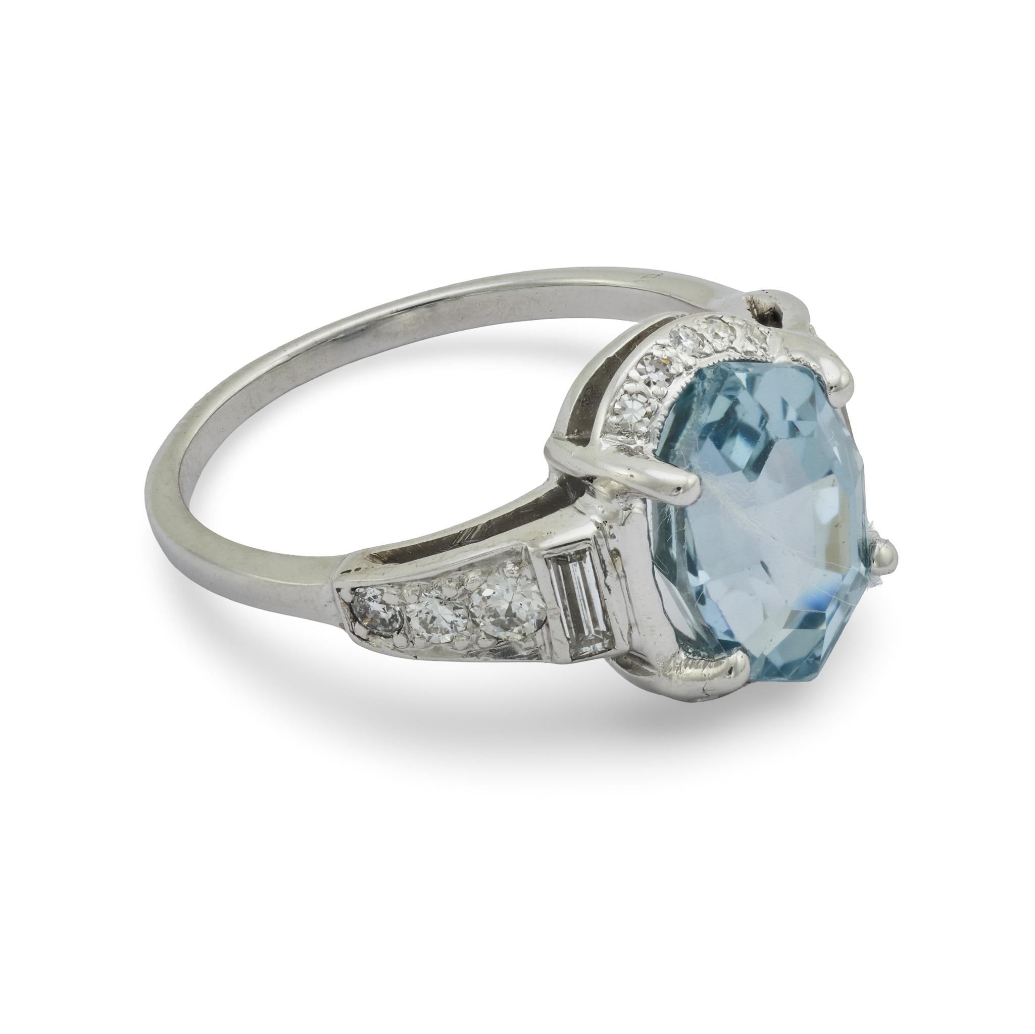 Art Deco GIA 3.69 carat sapphire diamond 14k white gold ring