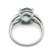 Art Deco GIA 3.69 carat sapphire diamond 14k white gold ring