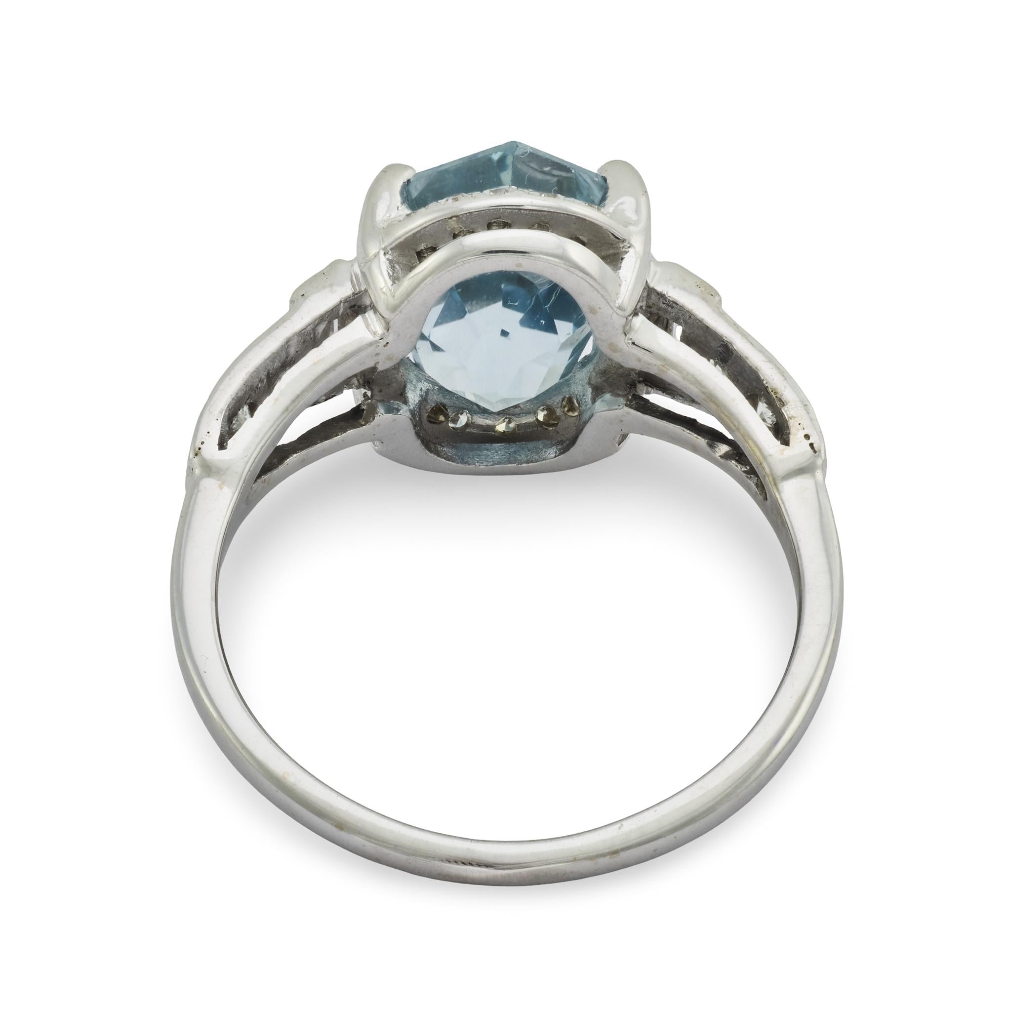 Art Deco GIA 3.69 carat sapphire diamond 14k white gold ring