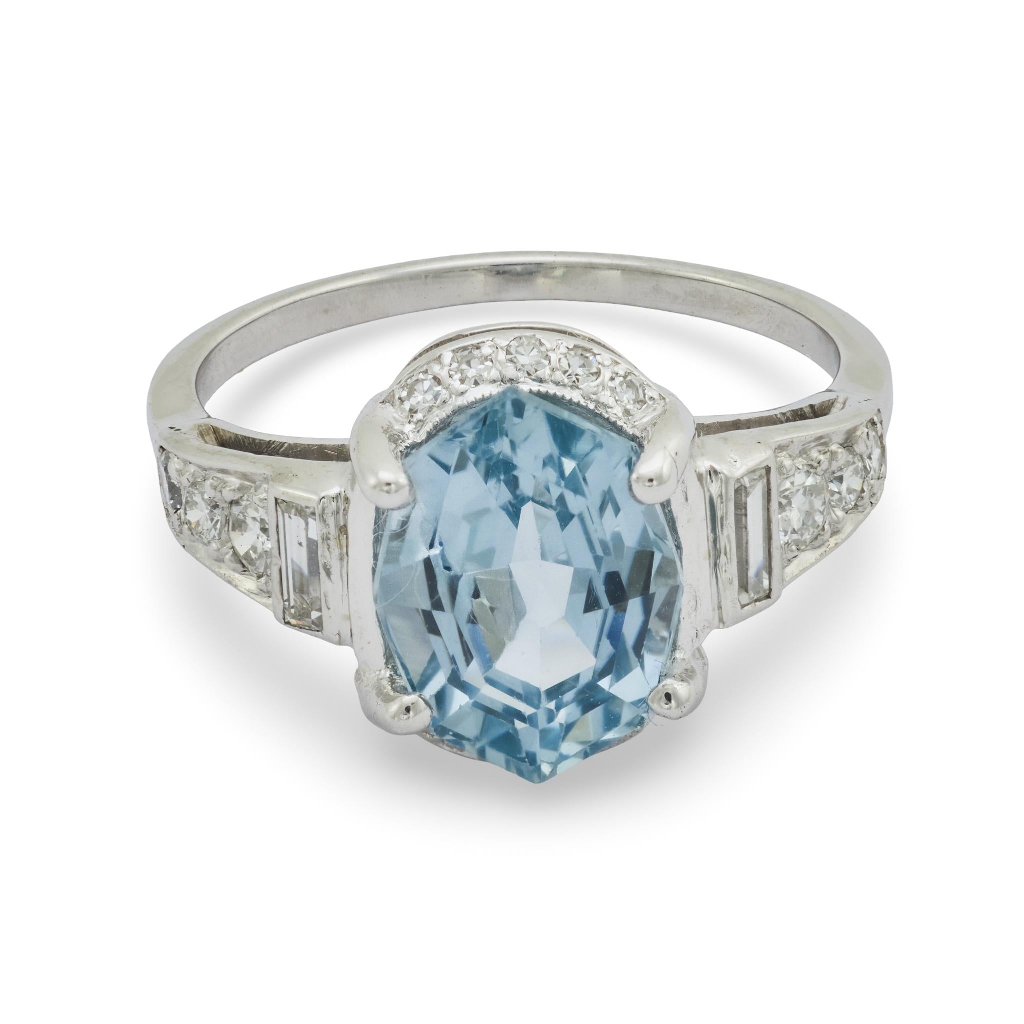 Art Deco GIA 3.69 carat sapphire diamond 14k white gold ring