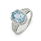 Art Deco GIA 3.69 carat sapphire diamond 14k white gold ring