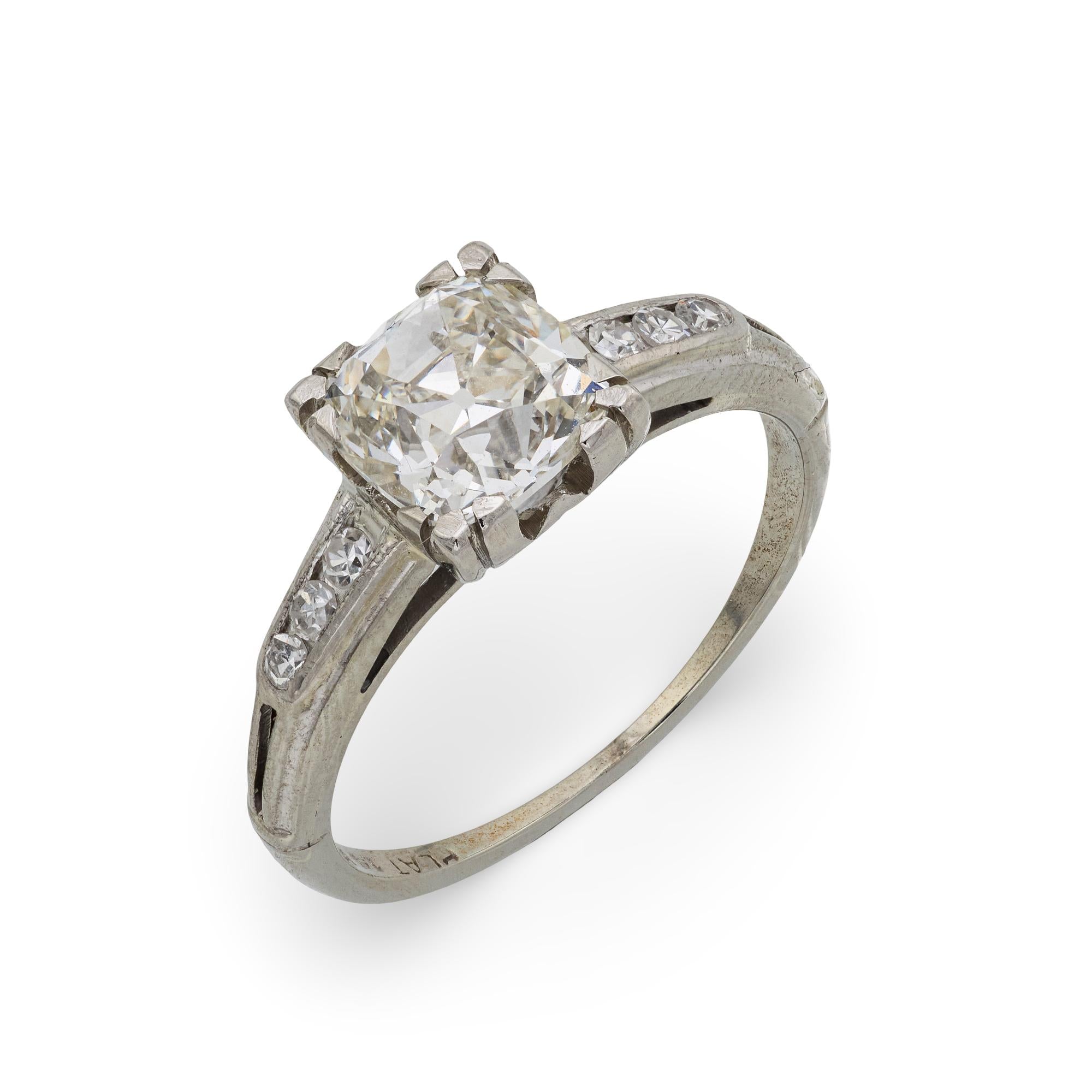 Art Deco GIA 1.52 carat old mine cut diamond platinum engagement ring