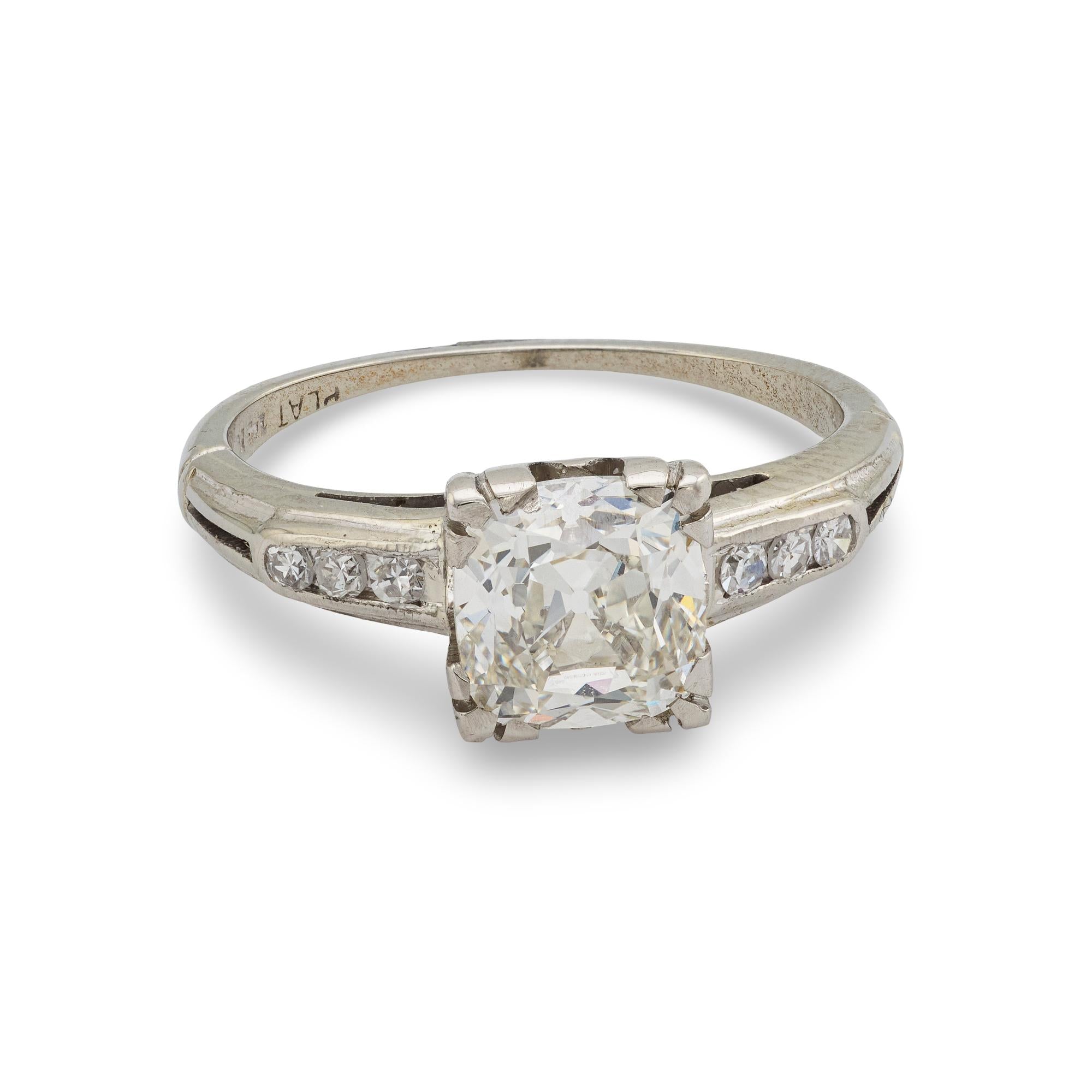 Art Deco GIA 1.52 carat old mine cut diamond platinum engagement ring