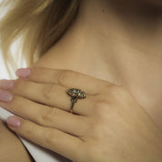 Victorian rose cut diamond 18k yellow gold navette ring