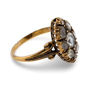 Victorian rose cut diamond 18k yellow gold navette ring