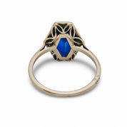 Edwardian 2 carat synthetic sapphire diamond 18k white gold cocktail ring