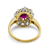 Victorian French GIA 1 carat ruby diamond 18k yellow gold cluster ring