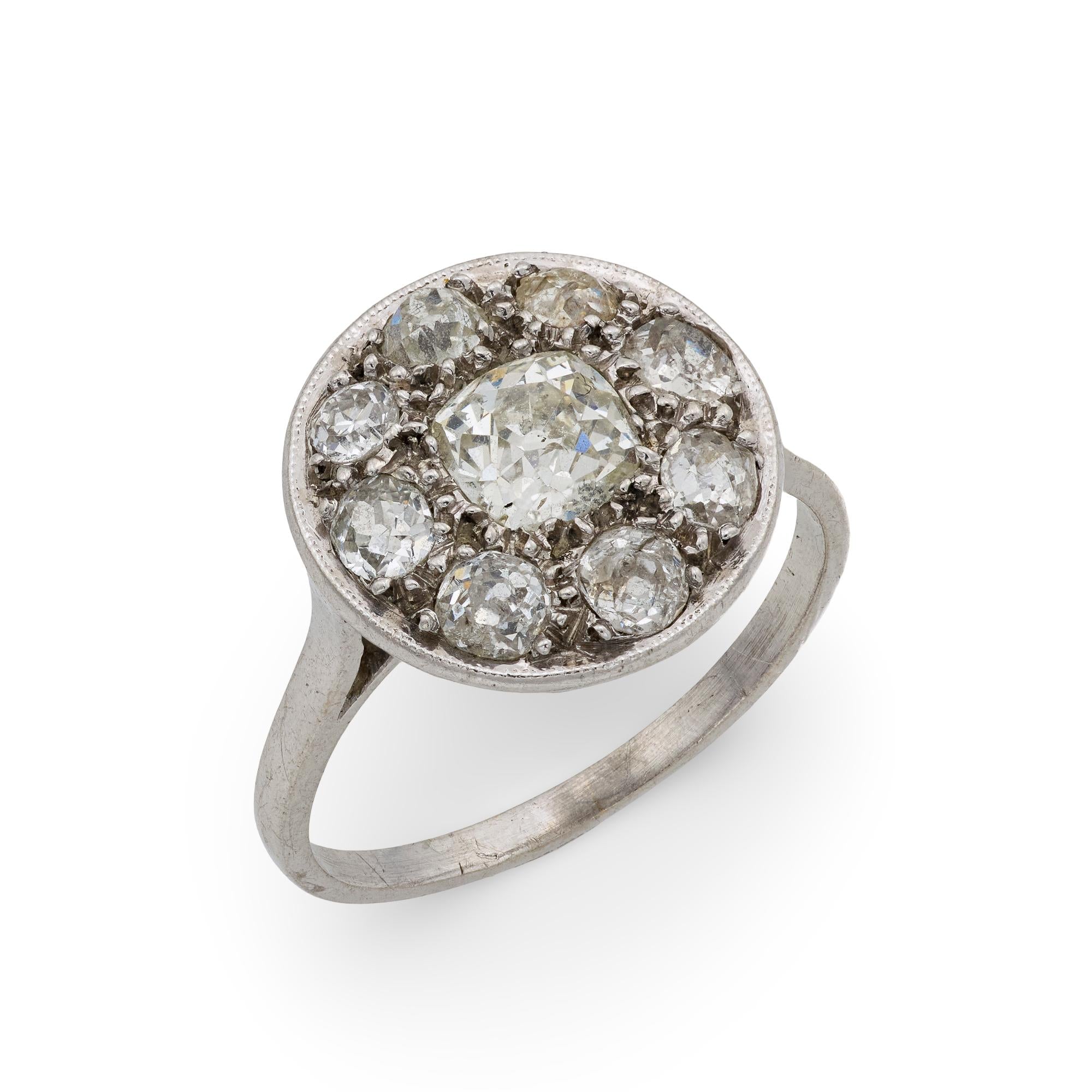 Edwardian diamond platinum cluster engagement ring